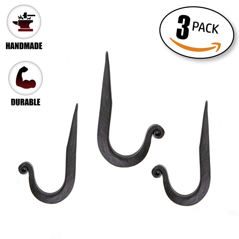 Stur-De خطافات حديدية مزخرفة من ستور-دي للجدران - خطافات سوداء ثقيلة لتح hanging المعاطف والحقائب والقبعات والمناشف، شماعات جدارية ريفية - 3.75 x 0.5 x 2 بوصة (أسود، 3 وحدات) - Image 5
